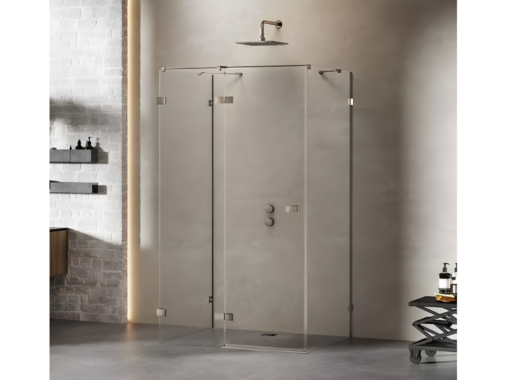 Chezlova GUNMETAL BRUSHED left-hand pivot shower enclosure 120x100 cm, brushed stainless steel color, front access CZQE82595