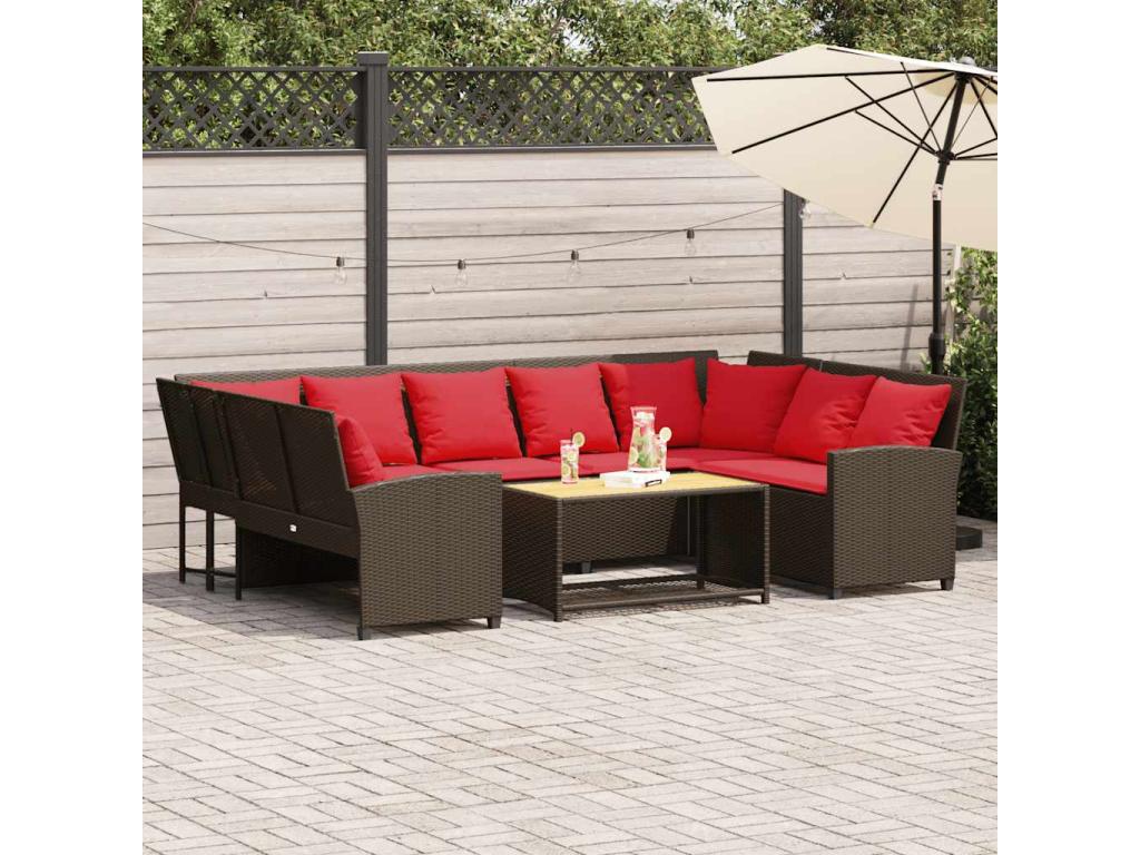 Garden sofa with brown cushions, woven resin IRLQ69732