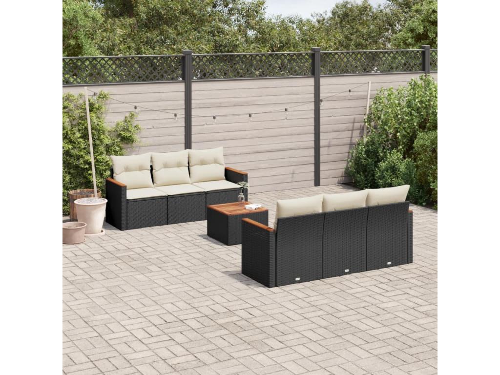 7-piece garden furniture set with cushions, black resin wicker TJTR55086