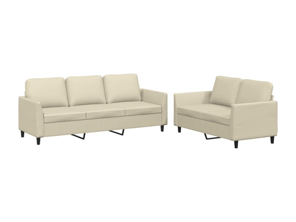 2-piece sofa set with cushions, cream faux leather XABO92211