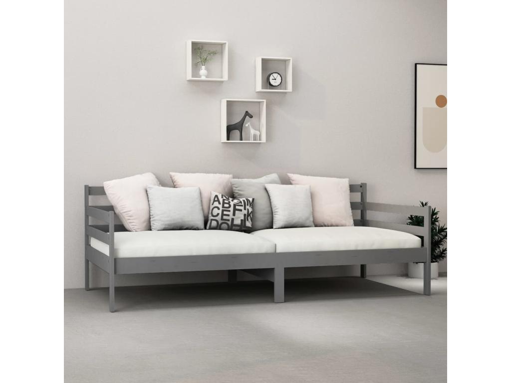 Daybed with mattress 90x200 cm Grey Solid pine wood XOPZ55755