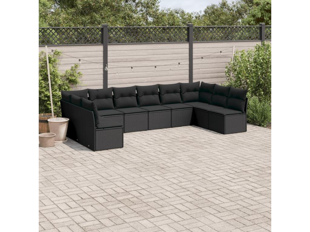 10-piece garden furniture set with cushions, black woven resin AFSN61988