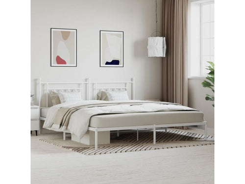 Metal bed frame with white headboard 193x203 cm BFRN09463