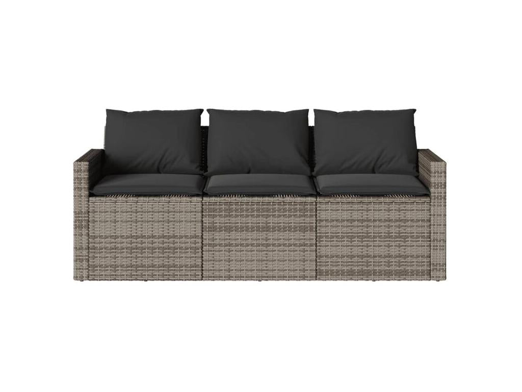 Garden sofa with cushions, 3-seater grey woven resin RZER56853