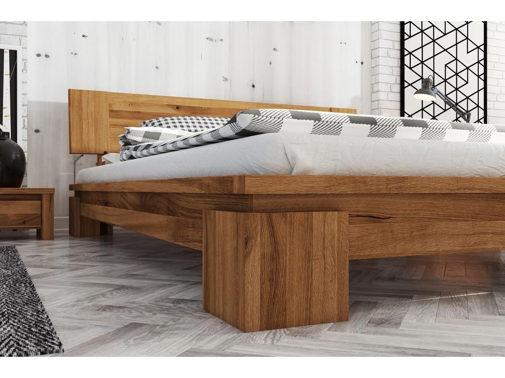 Decohaute - Bed frame with wooden headboard 180x200 in natural oiled wild oak BQJP12671