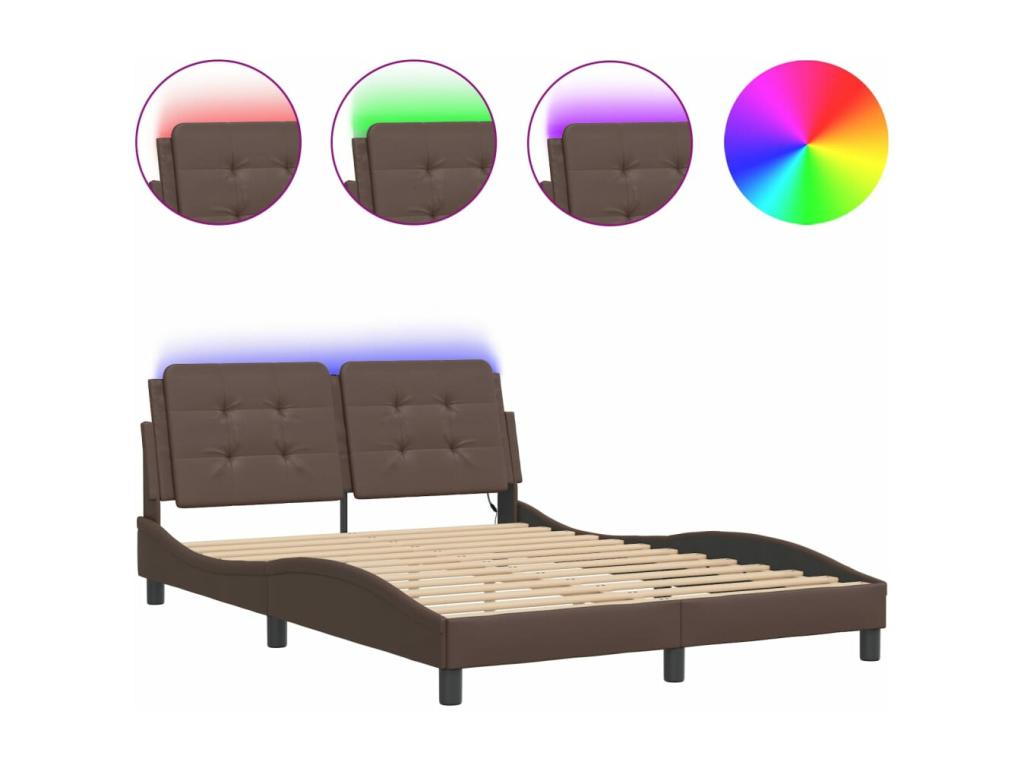 Bed frame with LED lighting, mattress not included, brown, 140x200 cm, TDFC11320