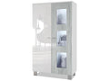 Freestanding display cabinet with 2 doors and 3 panes of glass, matte white/high gloss white/concrete effect, Decohaute LED lighting included, 71x129x35 cm QJBW64079