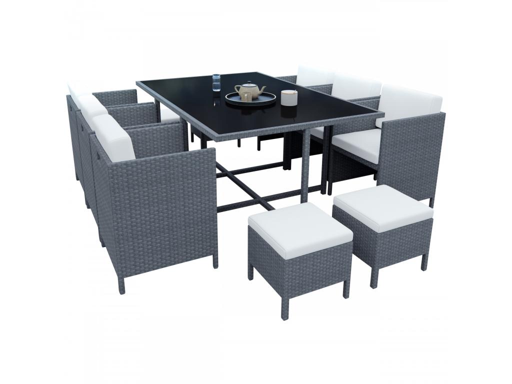 Nesting lounge set / garden table in woven resin - Grey / Ecru - Decohaute 10 OCOH59620