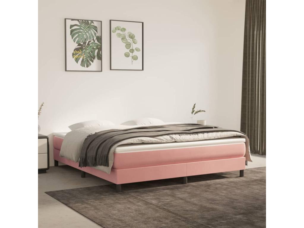 Upholstered bed base with mattress, pink, 160x200 cm, velvet, ZAUA67785