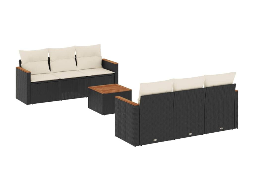 7-piece garden furniture set with cushions, black resin wicker TJTR55086