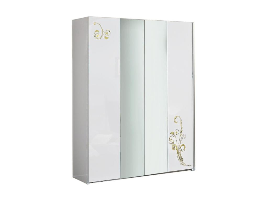 Designer bedroom wardrobe with 2 sliding doors, white and gold lacquered wood, Decohaute, 182cm, MCHU03642