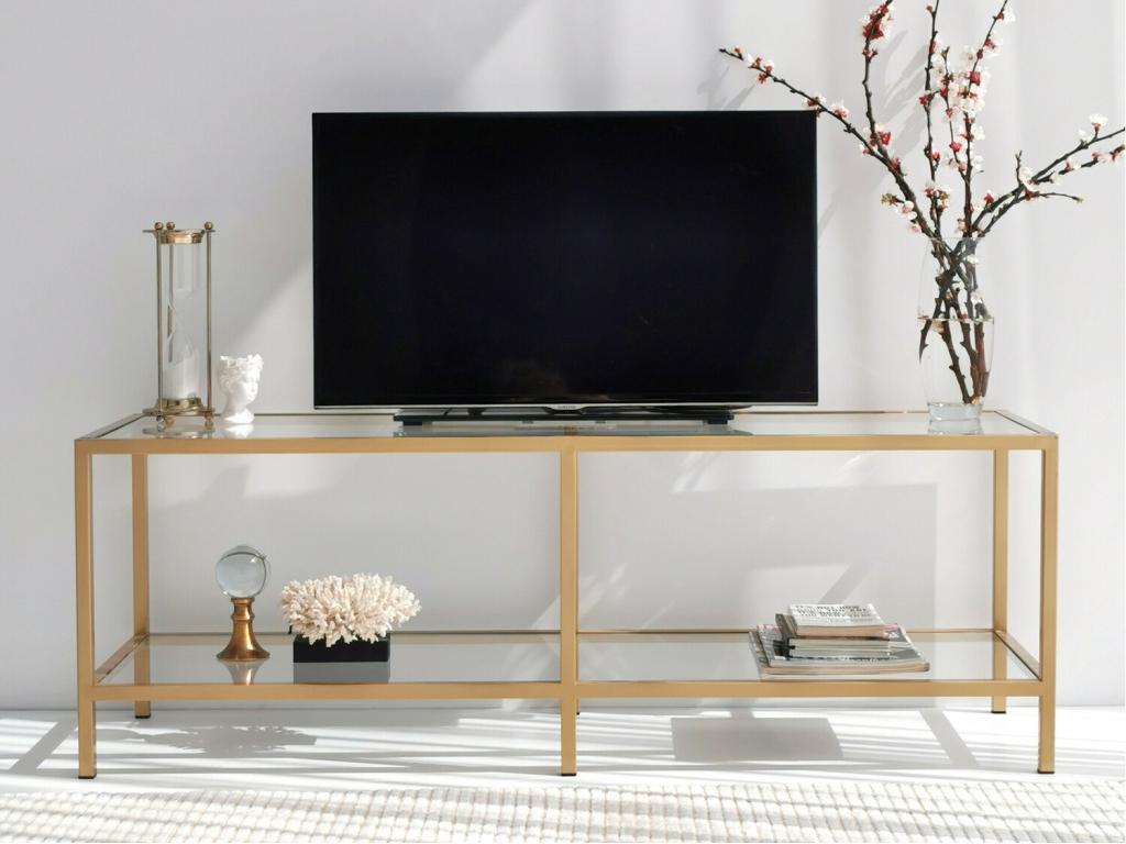 Gold glass TV stand - gold - modern and elegant design - 130x45x40cm WEAS66112