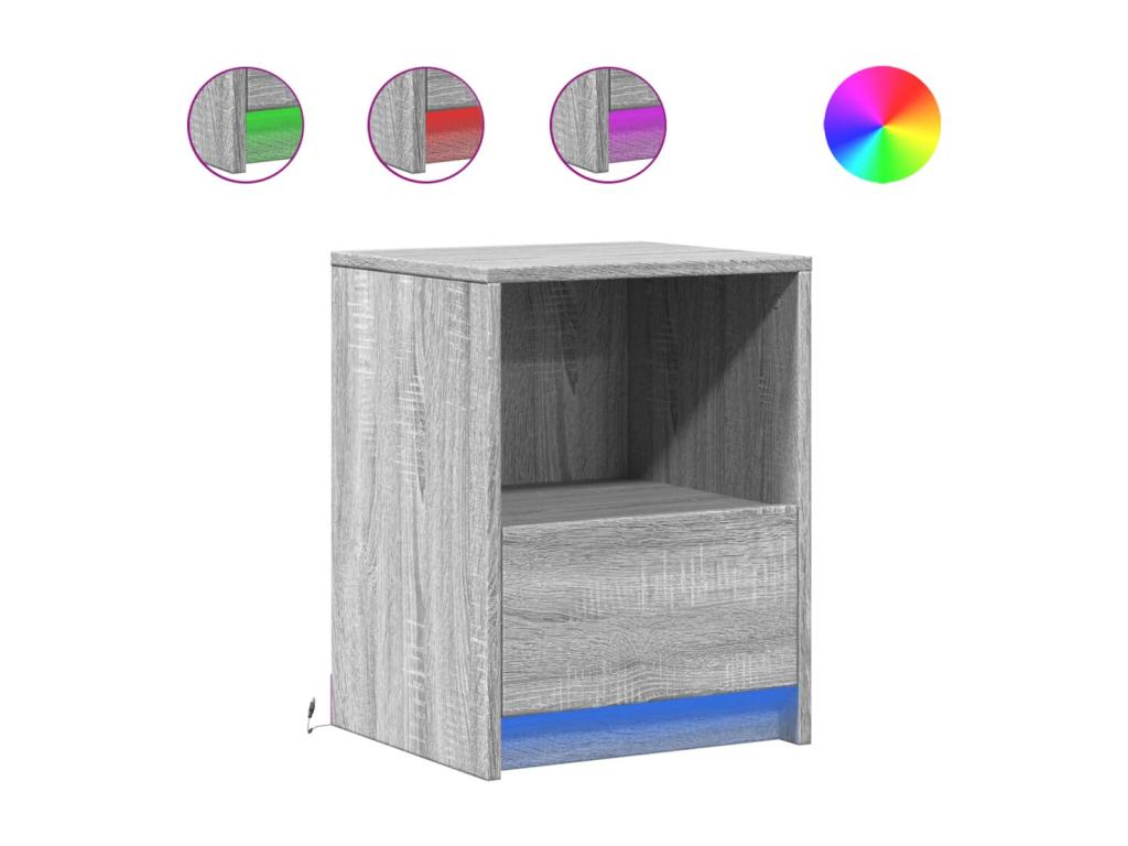 Bedside cabinet and LED lighting, engineered wood grey, TUMV48625