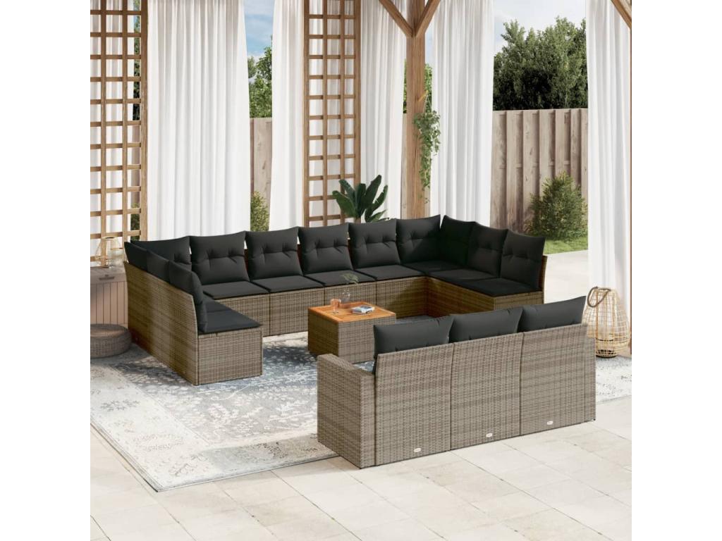 Garden furniture set with cushions, 14 pieces, grey woven resin MFRC17036