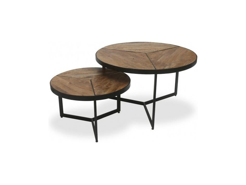 Round nesting coffee table in solid exotic wood, LAVE collection - Industrial style furniture RDTT54667