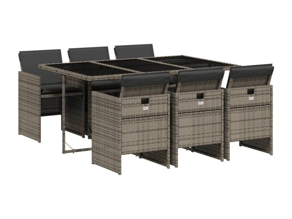 7-piece grey rattan garden dining set and cushions NXVP45636