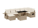 Garden furniture set with cushions, 8 pieces, beige woven resin FJHX15481