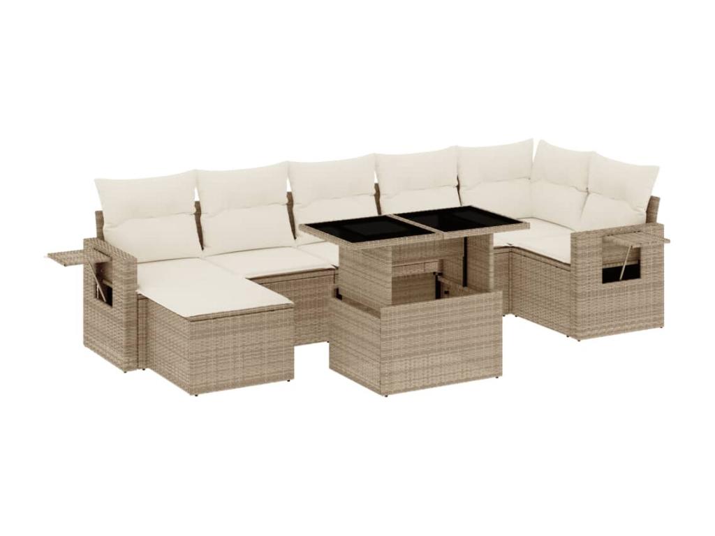 Garden furniture set with cushions, 8 pieces, beige woven resin FJHX15481