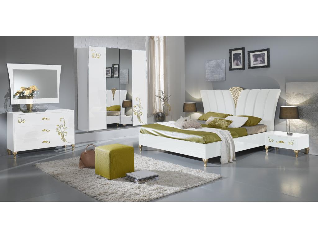 Designer bedroom wardrobe with 2 sliding doors, white and gold lacquered wood, Decohaute, 182cm, MCHU03642