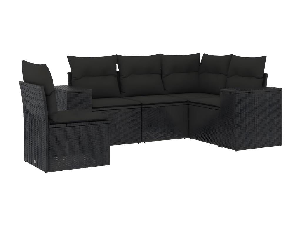 5-piece garden furniture set with cushions, black woven resin CMPX42234