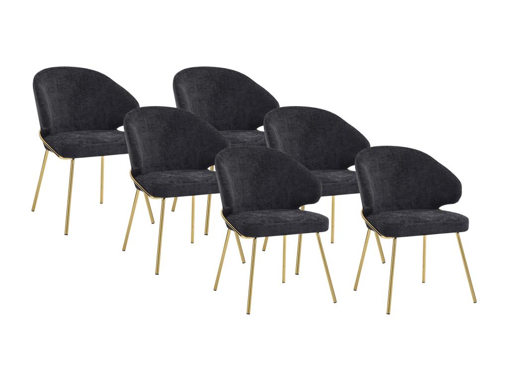 Set of 6 fabric and gold metal chairs - Black - Domopure BWNB06391