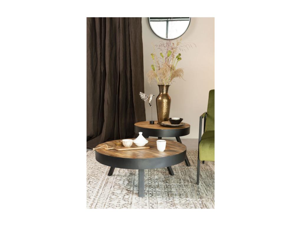 Domopure - Round coffee table in wood and black steel AGLK78123