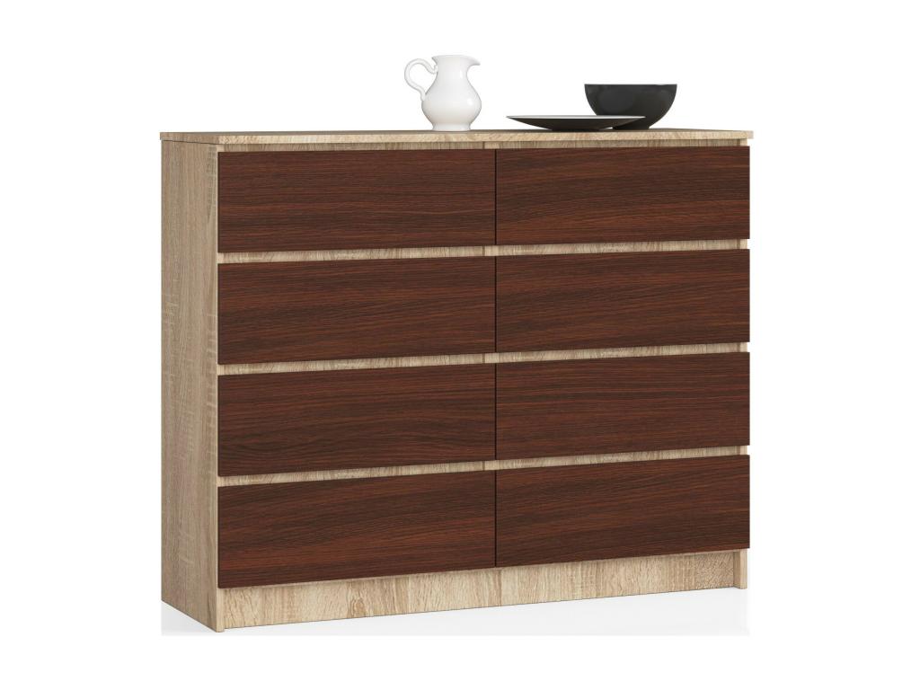 Decohaute K120 Oak Chest of Drawers, 120 cm, 8 Drawers, Wenge Front, 120x40x99 cm AIUC37829