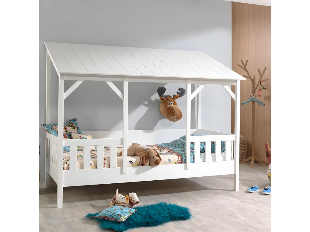 Decohaute - House Bed 90x200cm White Slatted Base Mattress BOPG63369