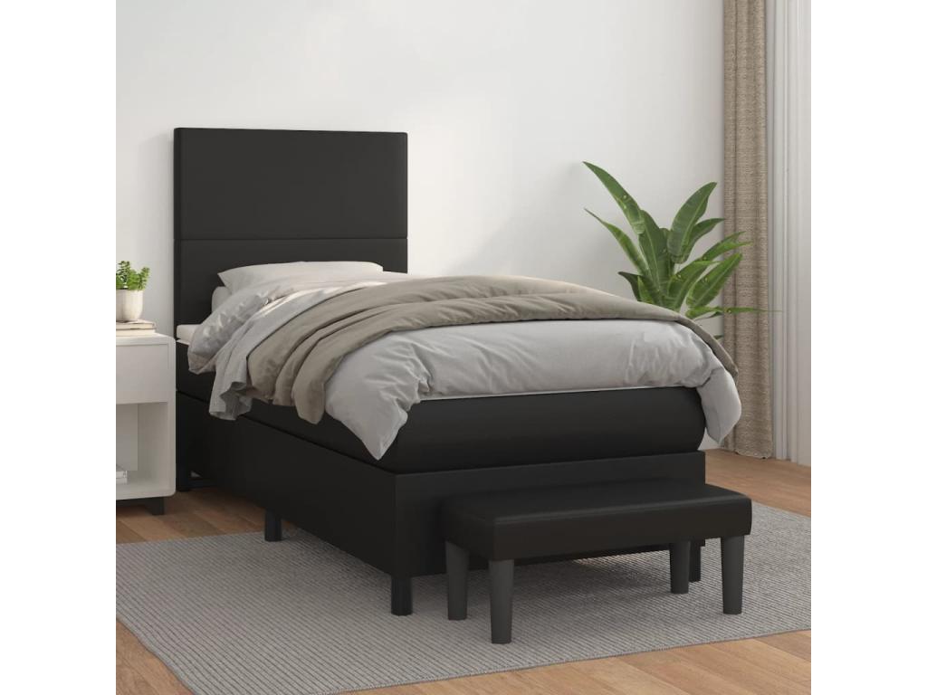 Decohaute bed base with black 90x190 cm faux leather mattress PMUQ52310