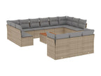 14-piece beige resin wicker garden furniture set with cushions OXNG73509
