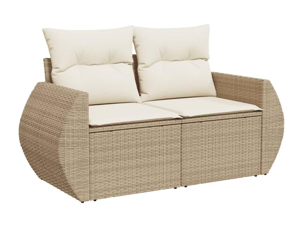 5-piece garden furniture set with cushions, beige woven resin WVQJ27110