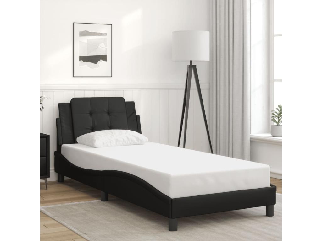 Black faux leather bed frame without mattress, 80x200 cm, XHXL05581