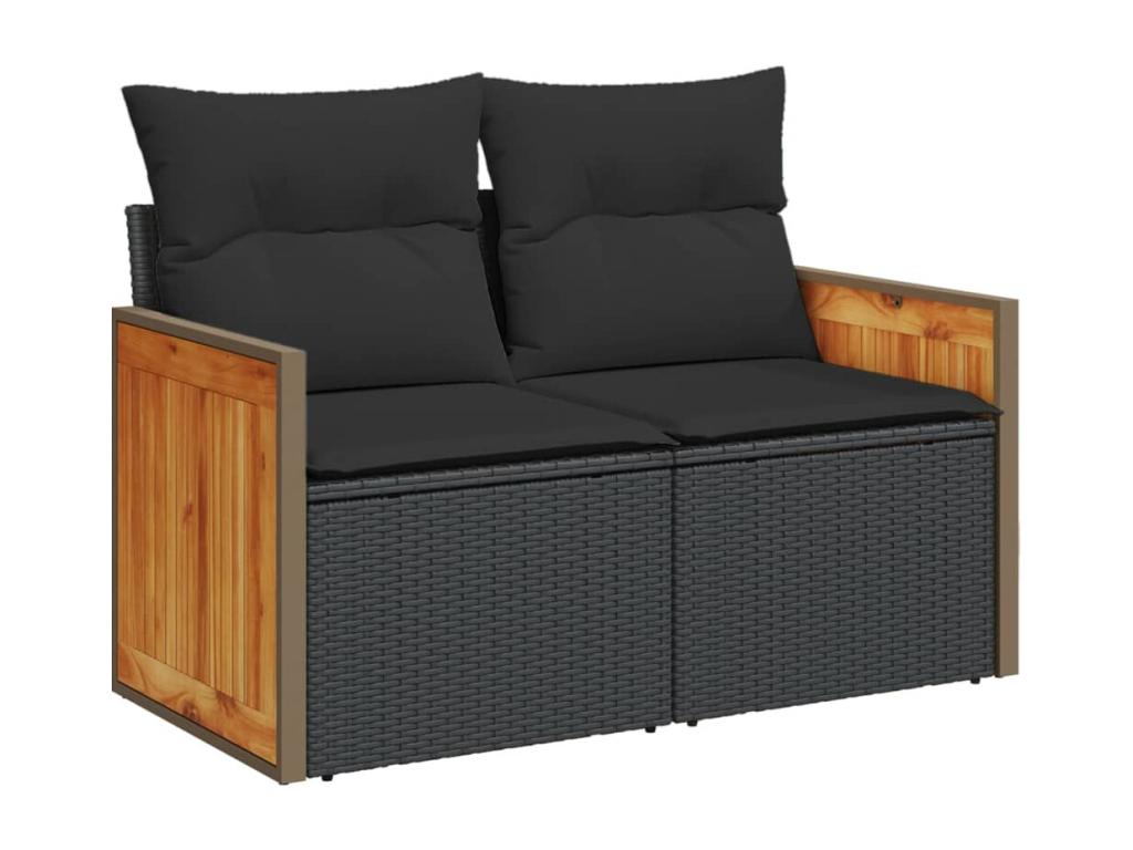 10-piece garden furniture set with cushions, black woven resin ETGM08879