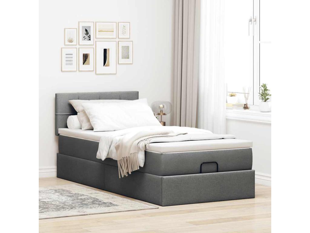 Ottoman bed frame with dark grey mattress 90x190 cm fabric NVDN01623