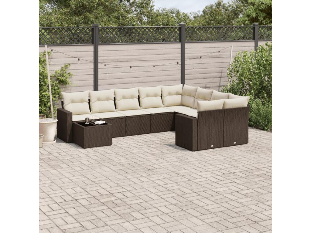 10-piece garden furniture set with brown resin wicker cushions SKZQ65714