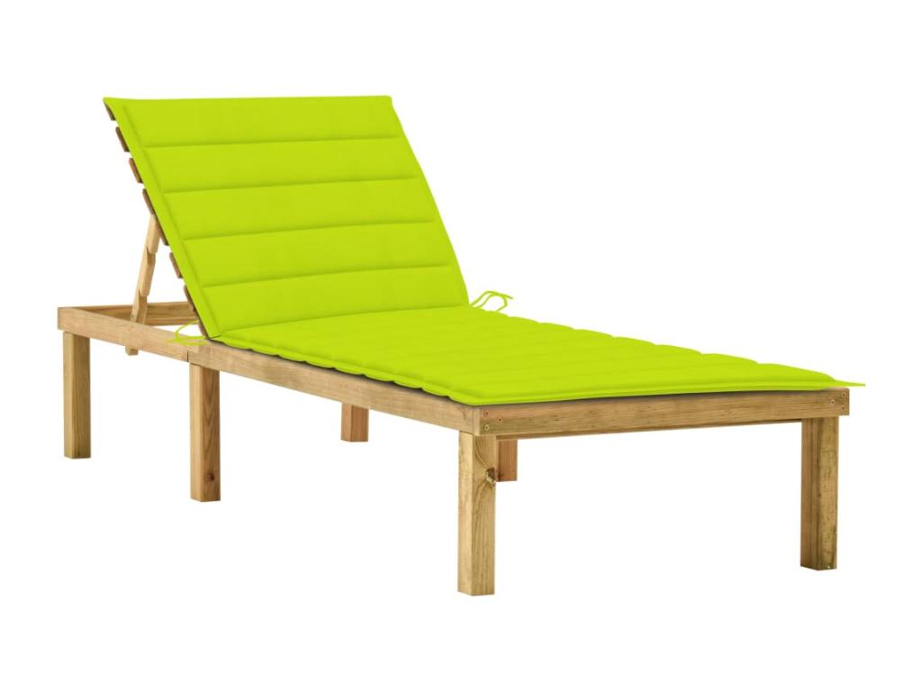 Chaise longue with bright green cushion. Impregnated pine wood. CKTK28688