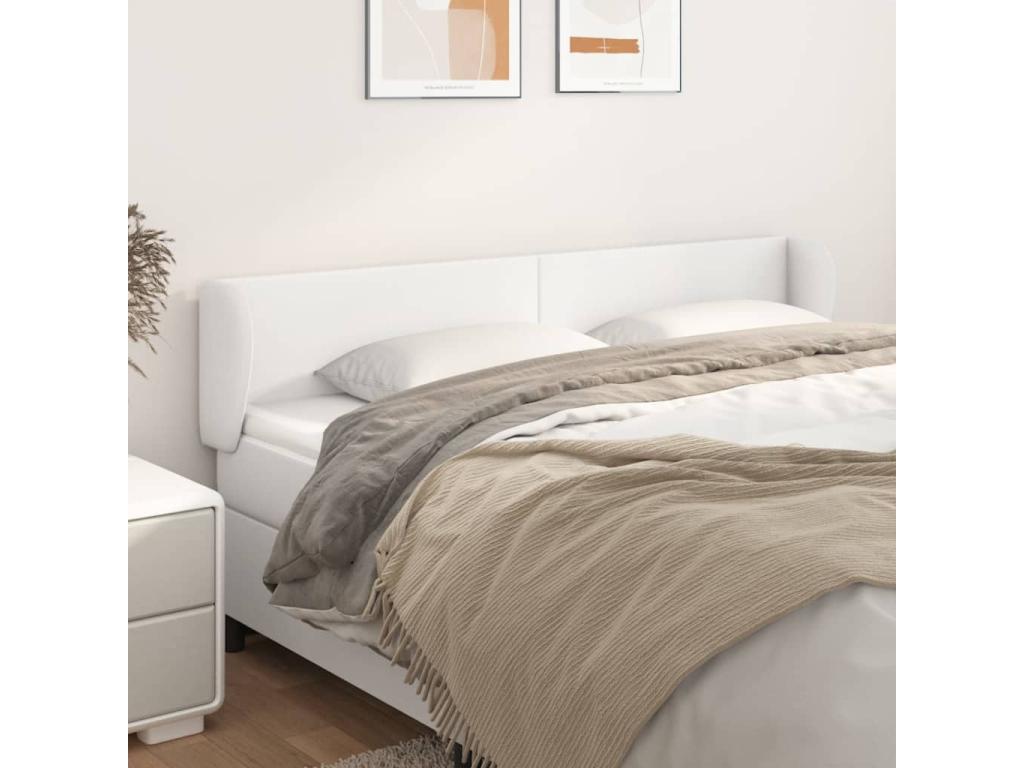 Headboard with wings, White, 203x23x78/88 cm, Faux Leather, FXQR83801