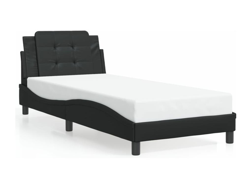 Black faux leather bed frame without mattress, 80x200 cm, XHXL05581