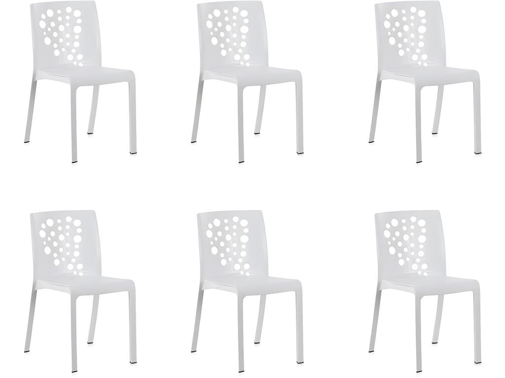 Set of 6 dining/kitchen chairs - indoor/outdoor use - white resin - Length 48 x Depth 54 x Height 81 cm ABVK97663