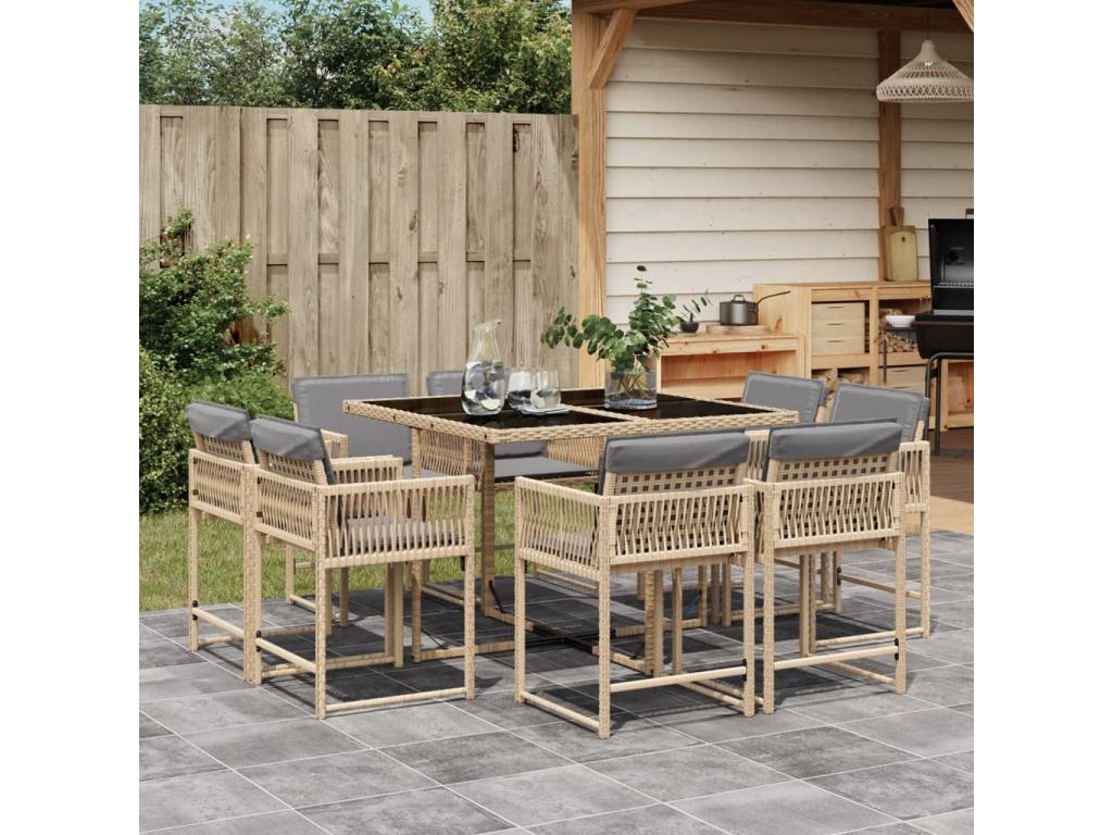 9-piece garden dining set and cushions méDecohaute beige AEVO10133