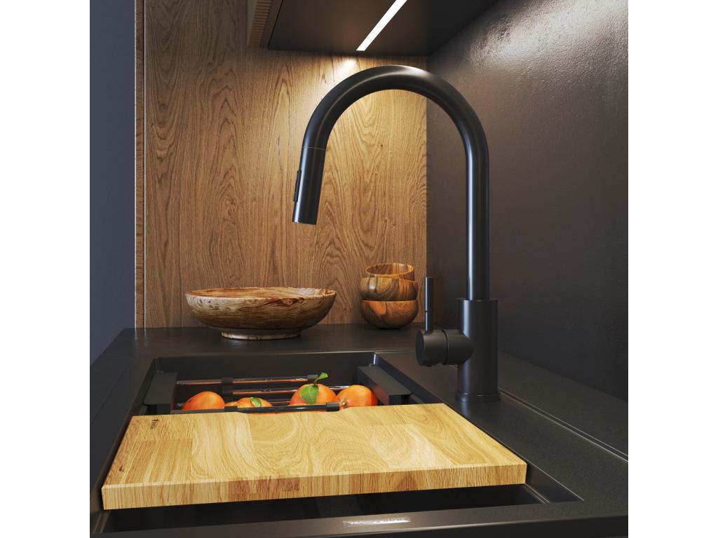 Kitchen mixer tap with pull-out spout, black, steel, Decohaute ISHH00396