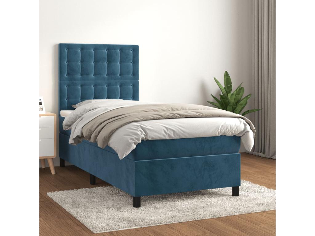 Upholstered bed base with mattress, Dark Blue 100x200 NAQF65057