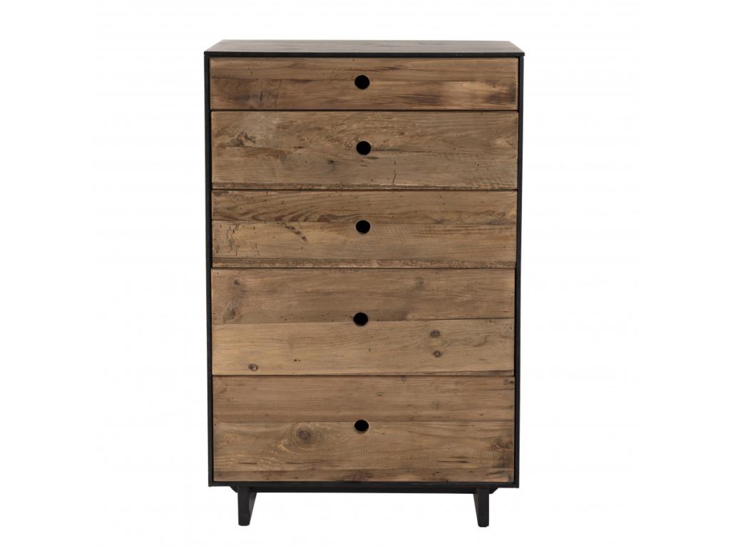 Chezlova - 5-drawer chest of drawers in natural and black recycled pine wood CZJS49406