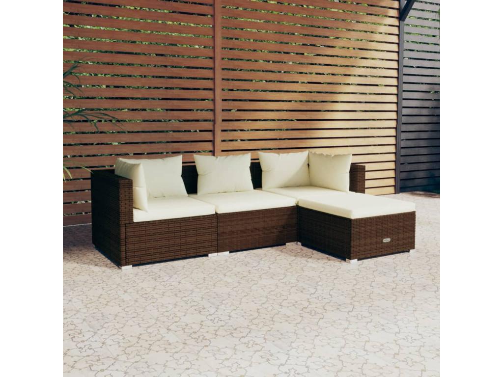 4-piece garden furniture set with cushions, brown woven resin, FVFX08070