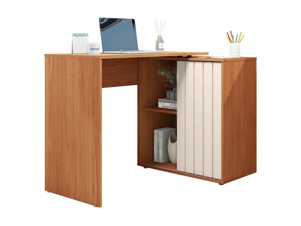 Honey and White Corner Desk, 1 Door Cabinet, 3 Shelves, W 139.9 H 75 D 45.1 cm HSQR26231