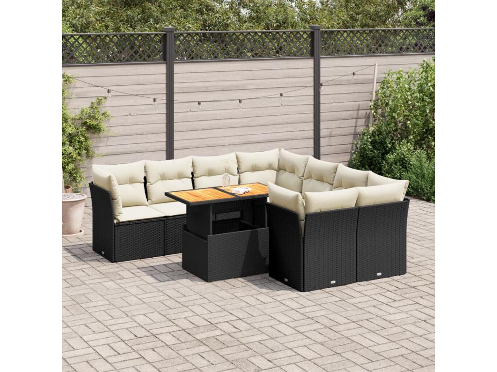 9-piece garden furniture set with cushions, black resin wicker ZPSG61707