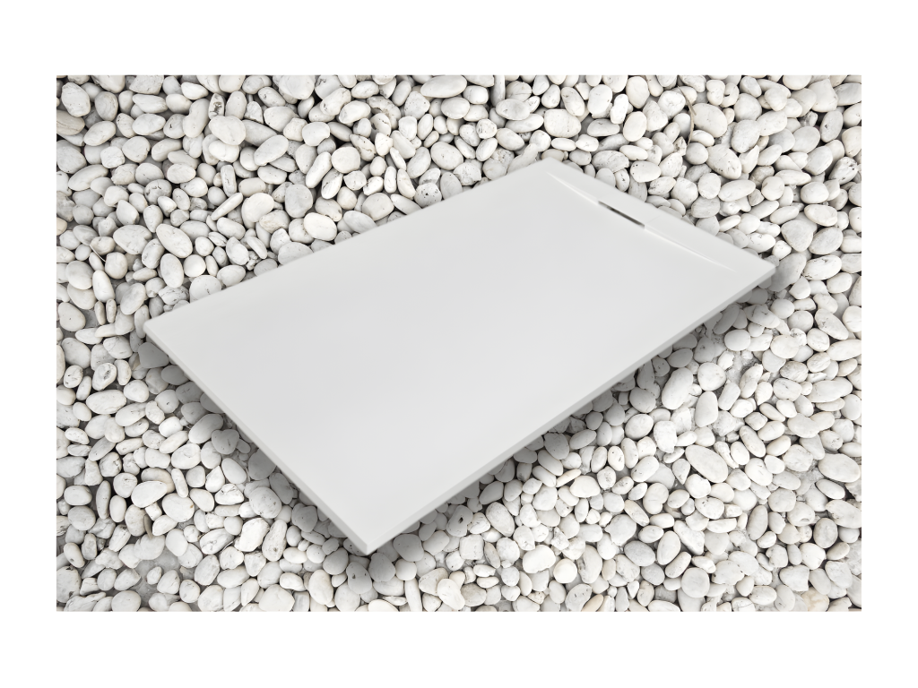 Domopure PLUS 75x125 cm White Shower Tray in Resin and Marble Powder with Marble Resin Side Grid HLFM82693