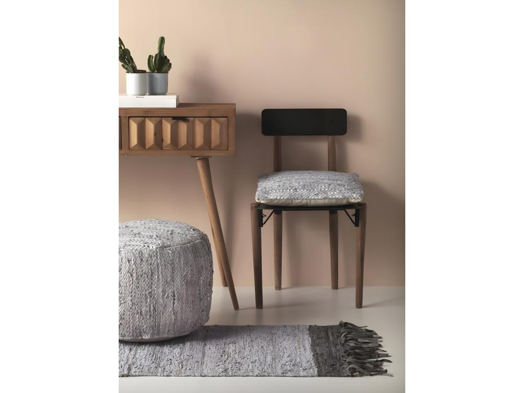 Round pouf in leather and cotton, 45 cm diameter x 35 cm JJMJ76729