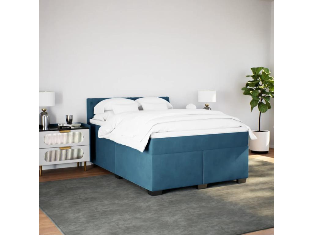 Decohaute bed base and blue 140x200 cm velvet mattress PBSC34081
