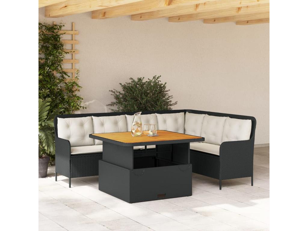 2-piece garden sofa set with cushions, black woven resin RBMA91263